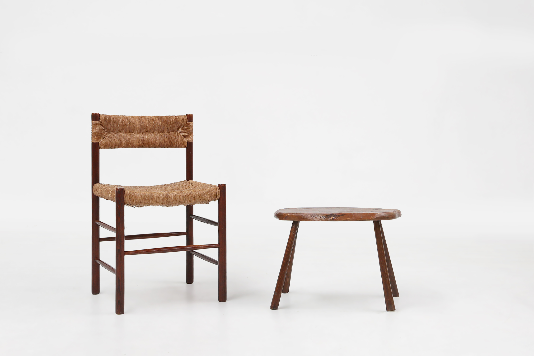 Mid-century Wabi Sabi stool or side table in oak, France ca. 1850thumbnail